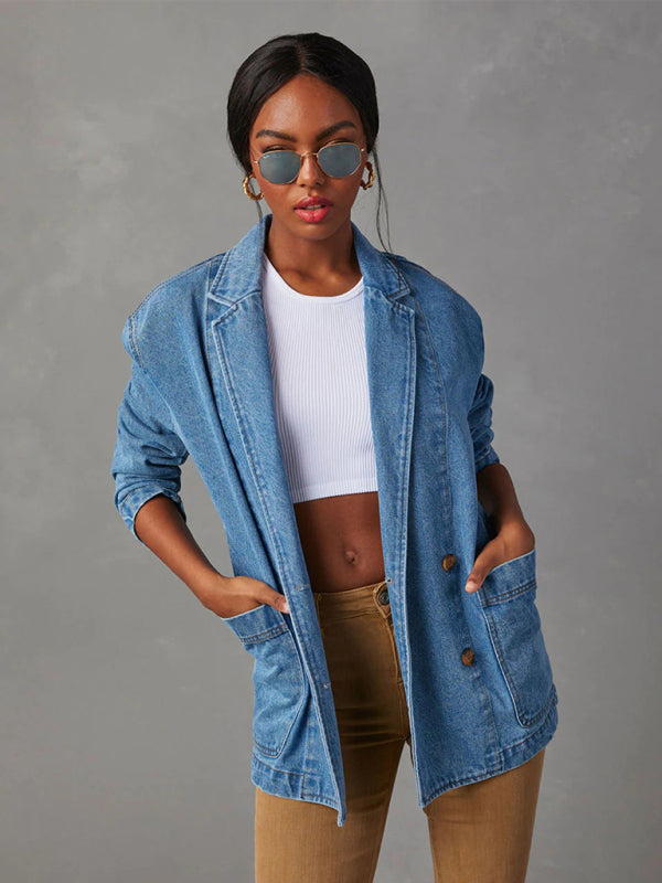 New vintage light color heavy washed denim suit jacket - Denim Blue / S