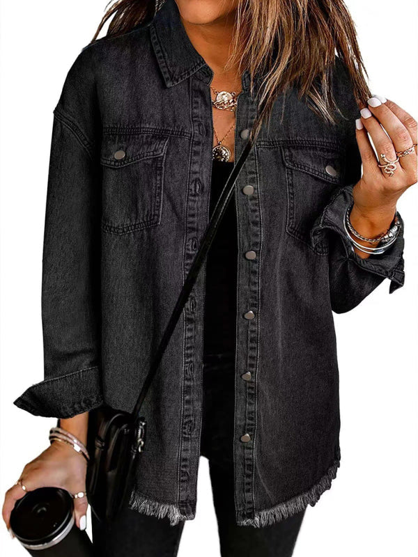 New Washed Denim Shirt Jacket - Black / S