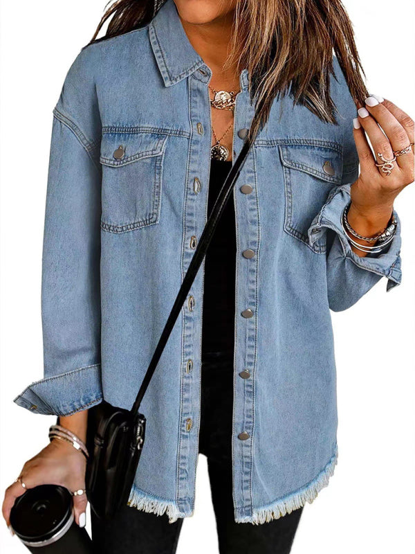 New Washed Denim Shirt Jacket - Denim Blue / S