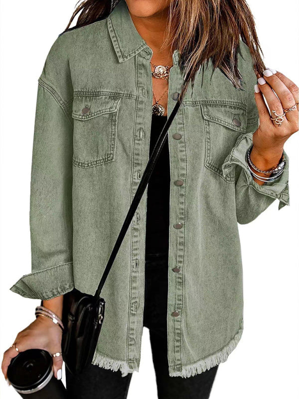 New Washed Denim Shirt Jacket - Green grey / S