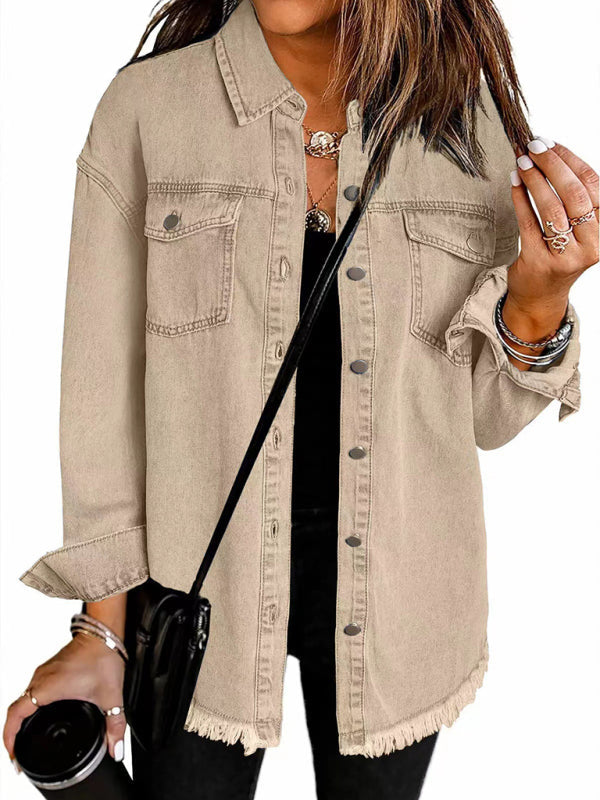New Washed Denim Shirt Jacket - Khaki / S