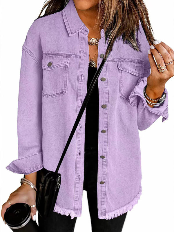 New Washed Denim Shirt Jacket - Purple / S
