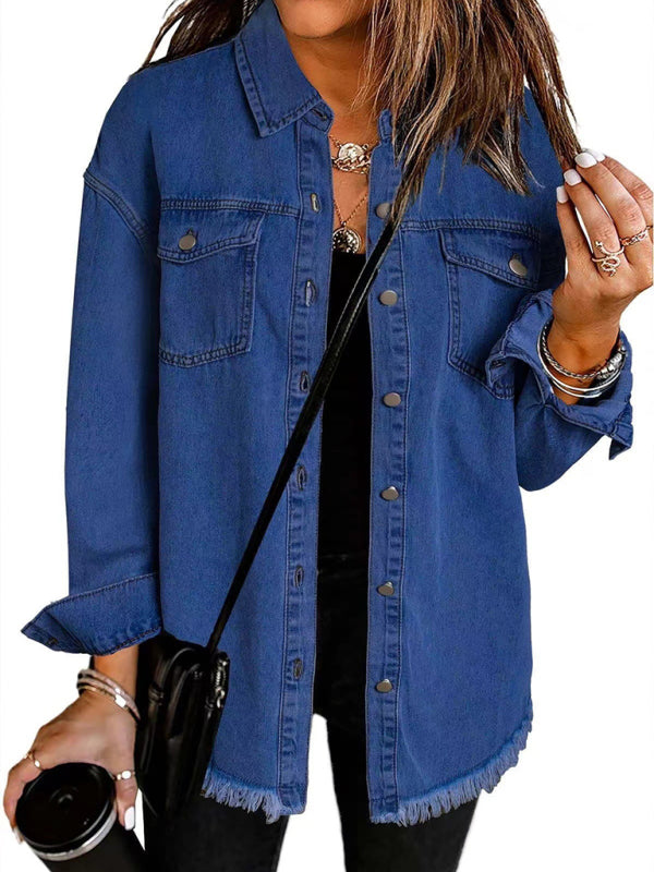 New Washed Denim Shirt Jacket - Purplish blue navy / S