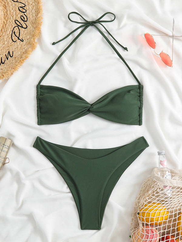 New women’s adjustable strap sexy leopard print bikini two-piece set - Olive green / S
