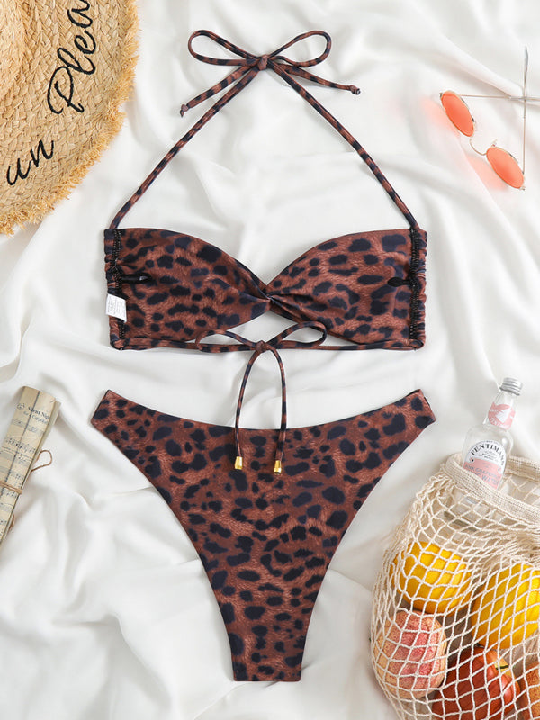 New women’s adjustable strap sexy leopard print bikini two-piece set