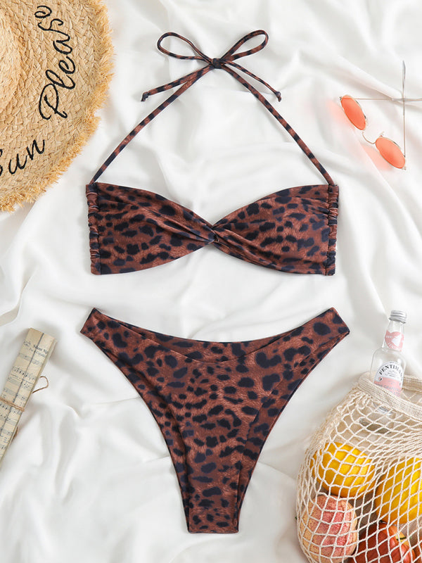 New women’s adjustable strap sexy leopard print bikini two-piece set - Leopard / S