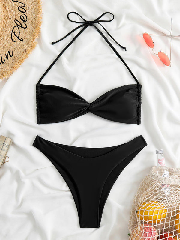 New women’s adjustable strap sexy leopard print bikini two-piece set - Black / S