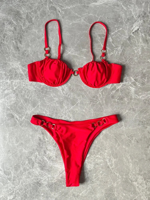 New Women’s Bikini Low Waist Sexy Solid Color Bikini Set