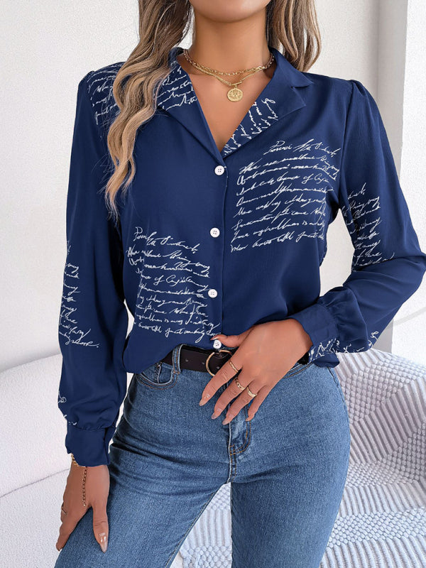 New women’s casual all-match letter suit collar long-sleeved shirt