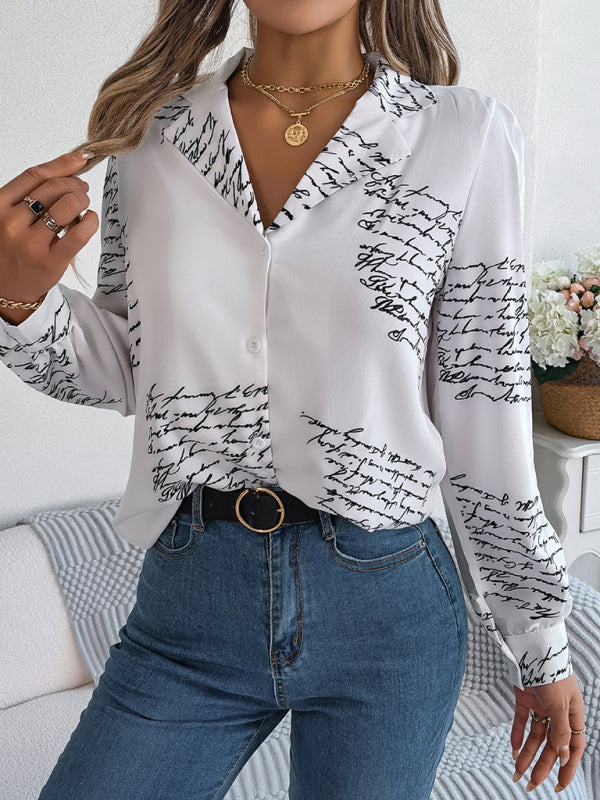 New women’s casual all-match letter suit collar long-sleeved shirt