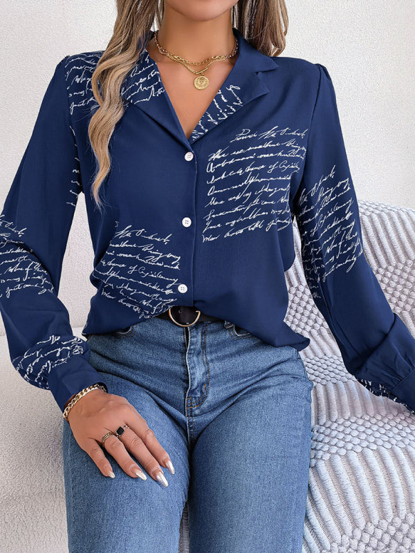 New women’s casual all-match letter suit collar long-sleeved shirt