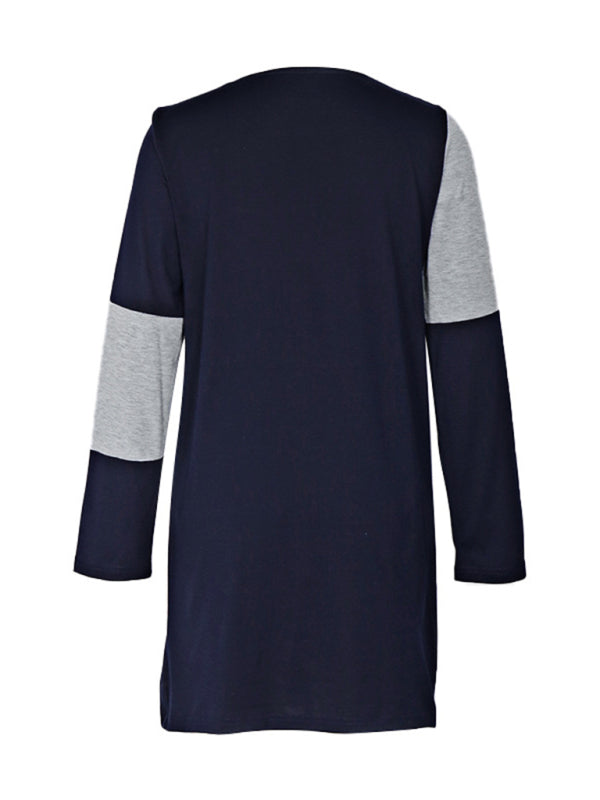 New women's casual color block long sleeve sweatshirt dress - Closther