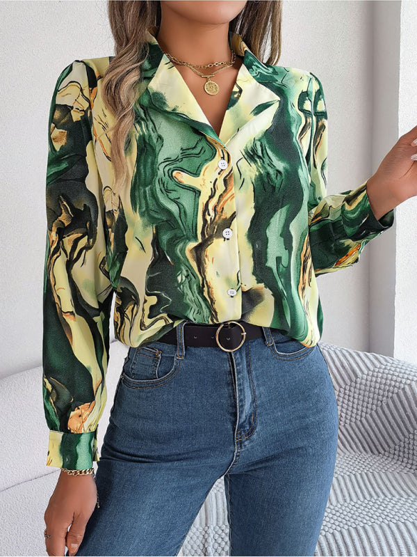 New women’s casual color contrast striped suit collar long-sleeved shirt