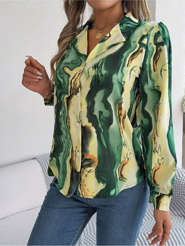 New women’s casual color contrast striped suit collar long-sleeved shirt