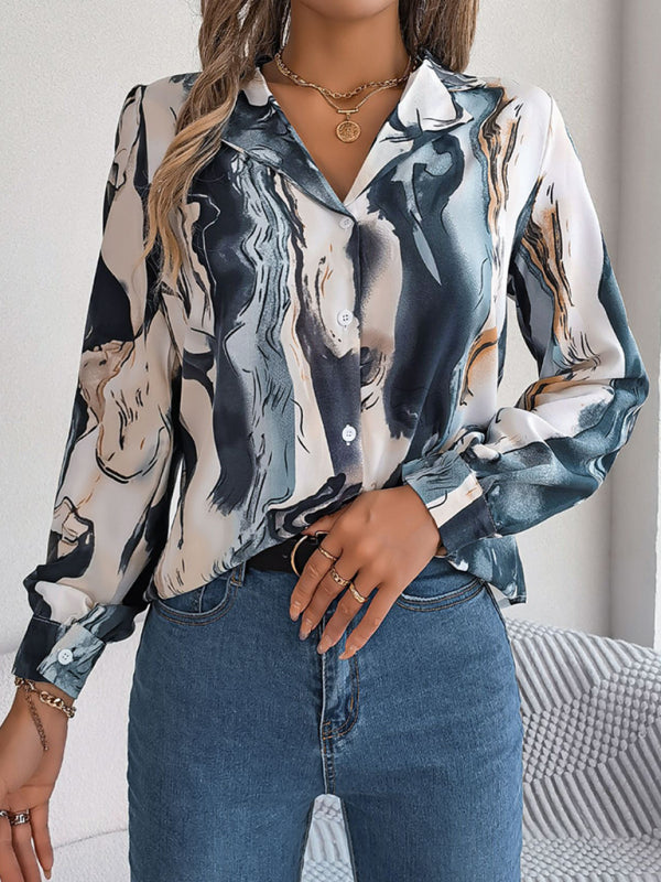 New women’s casual color contrast striped suit collar long-sleeved shirt