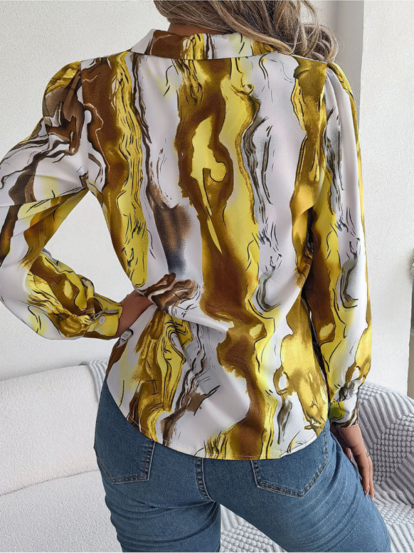 New women’s casual color contrast striped suit collar long-sleeved shirt