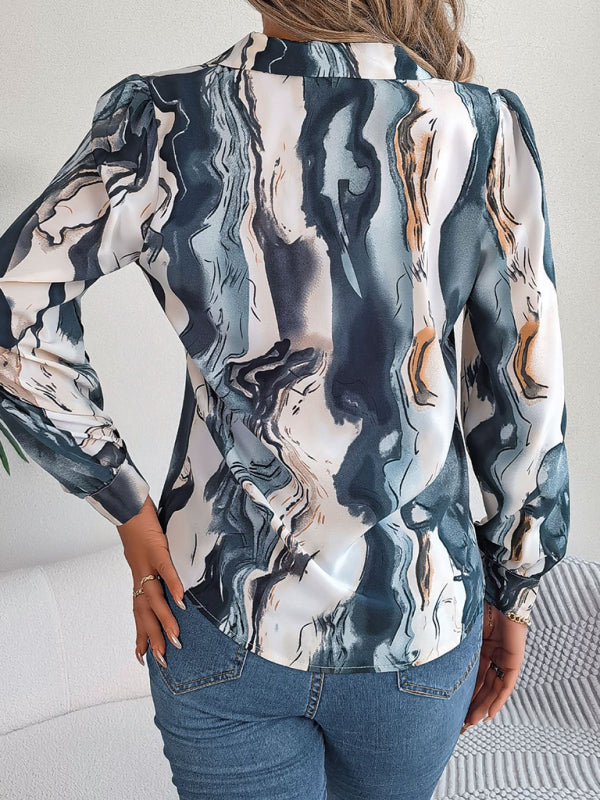 New women’s casual color contrast striped suit collar long-sleeved shirt