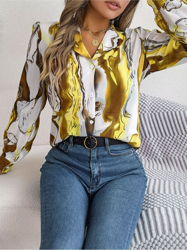 New women’s casual color contrast striped suit collar long-sleeved shirt