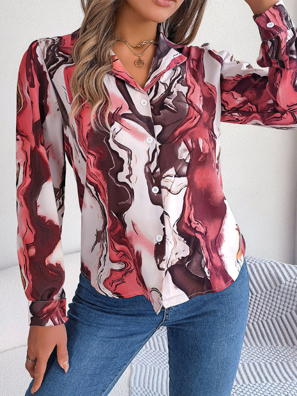 New women’s casual color contrast striped suit collar long-sleeved shirt