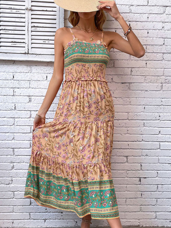 New women’s casual holiday bohemian floral print suspender dress