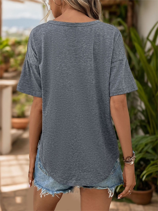 New women’s casual v-neck dark gray top