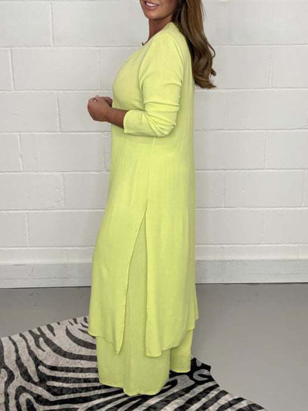 New women’s clothing casual home going out slit long jacket trousers suit