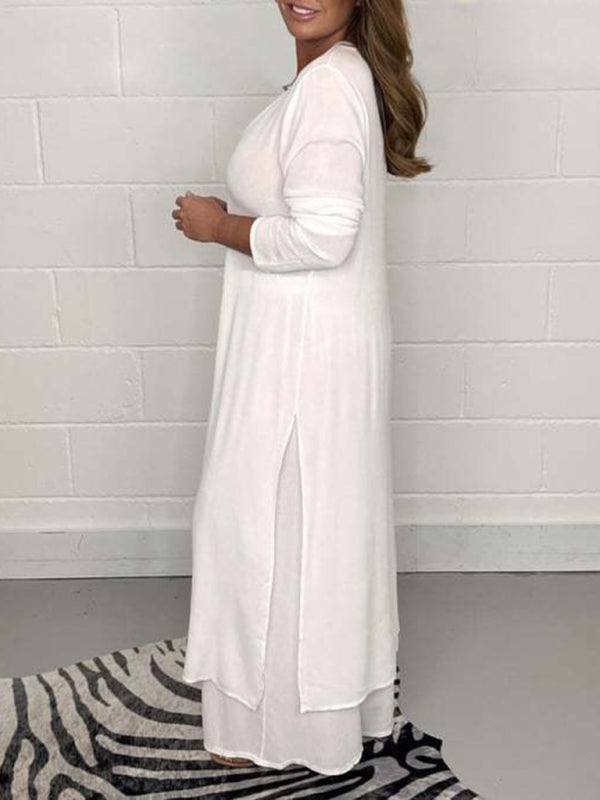 New women’s clothing casual home going out slit long jacket trousers suit