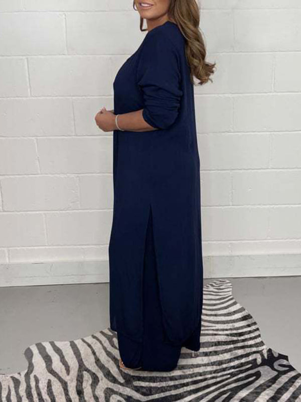New women’s clothing casual home going out slit long jacket trousers suit