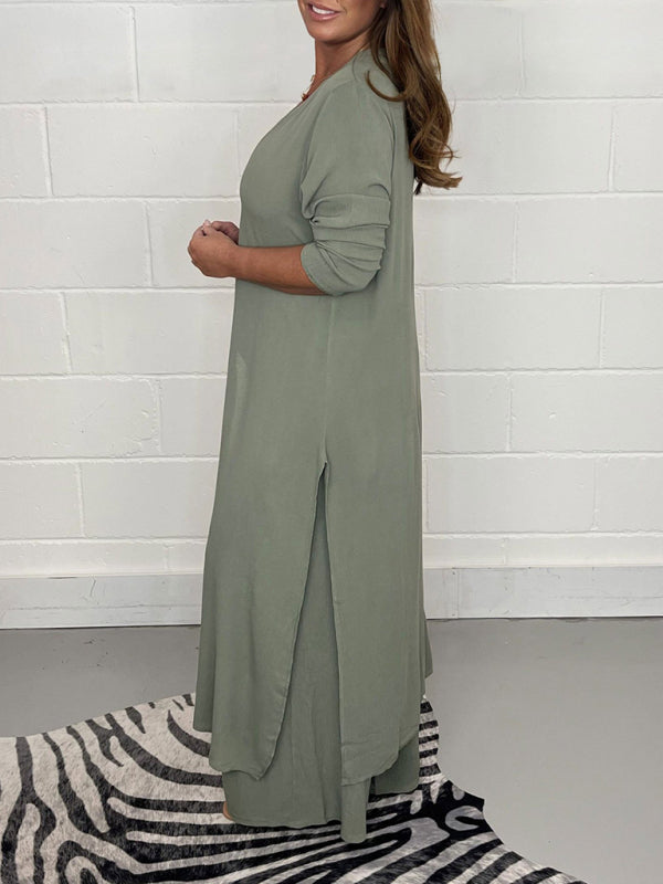 New women’s clothing casual home going out slit long jacket trousers suit