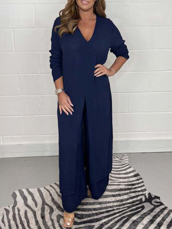 New women’s clothing casual home going out slit long jacket trousers suit - Champlain color / S