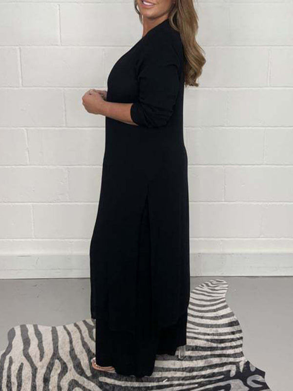 New women’s clothing casual home going out slit long jacket trousers suit