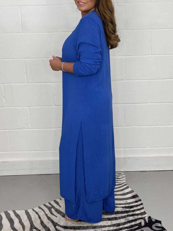 New women’s clothing casual home going out slit long jacket trousers suit