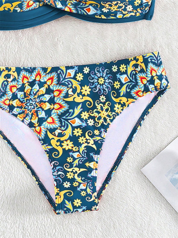 New women’s color matching print boxer cross split swimsuit