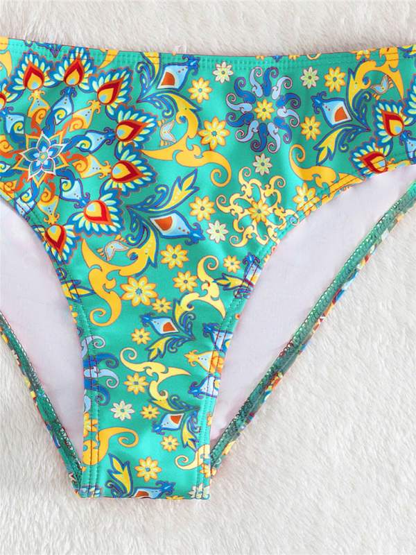 New women’s color matching print boxer cross split swimsuit