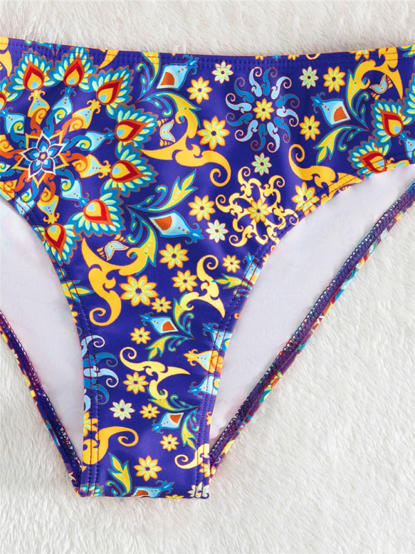 New women’s color matching print boxer cross split swimsuit