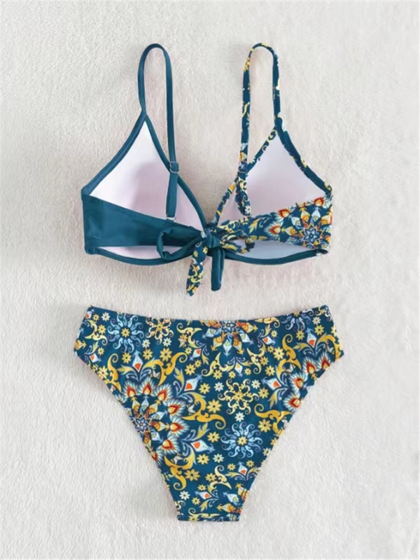 New women’s color matching print boxer cross split swimsuit