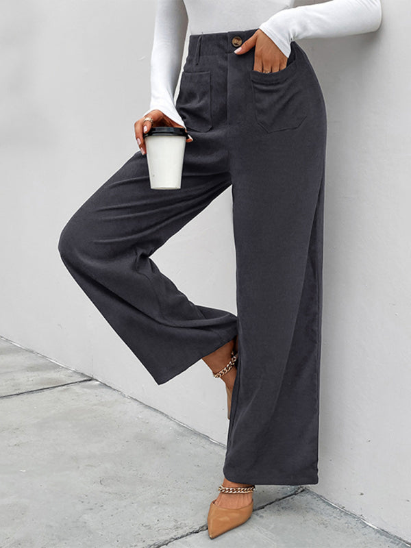 New Women's Corduroy Patch Pocket Casual Pants - Closther