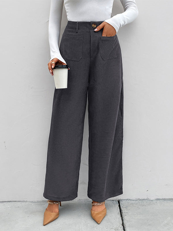 New Women's Corduroy Patch Pocket Casual Pants - Closther