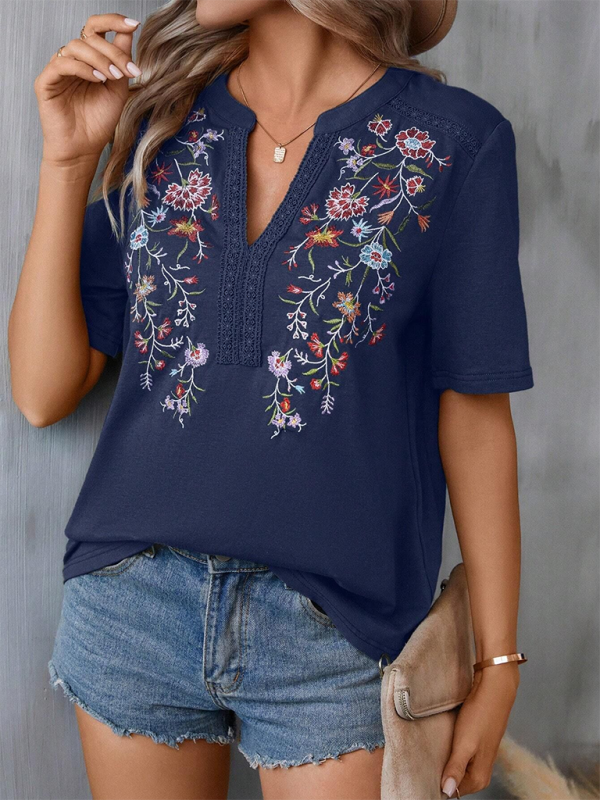 New women’s fashion embroidery stitching lace top - Champlain color / S
