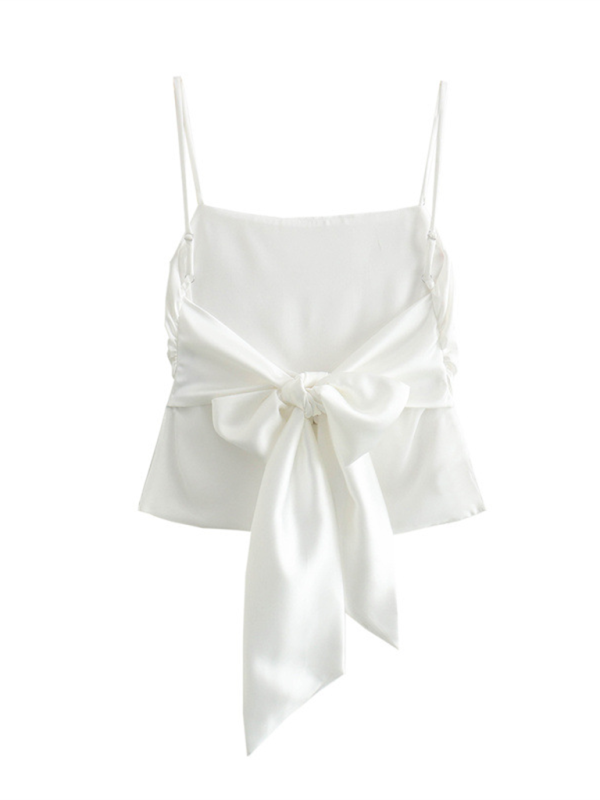 New women’s fashion versatile bow-decorated satin top