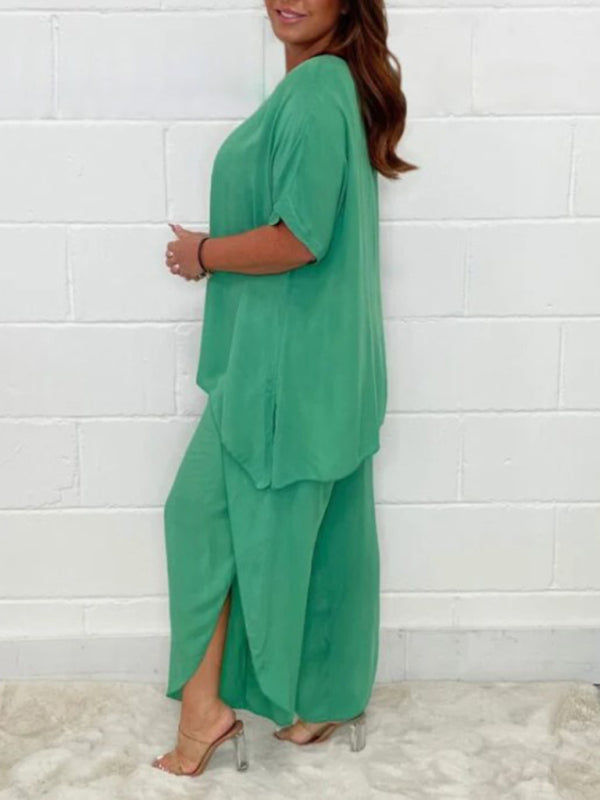 New women’s light and breathable split side wide-leg pants suit