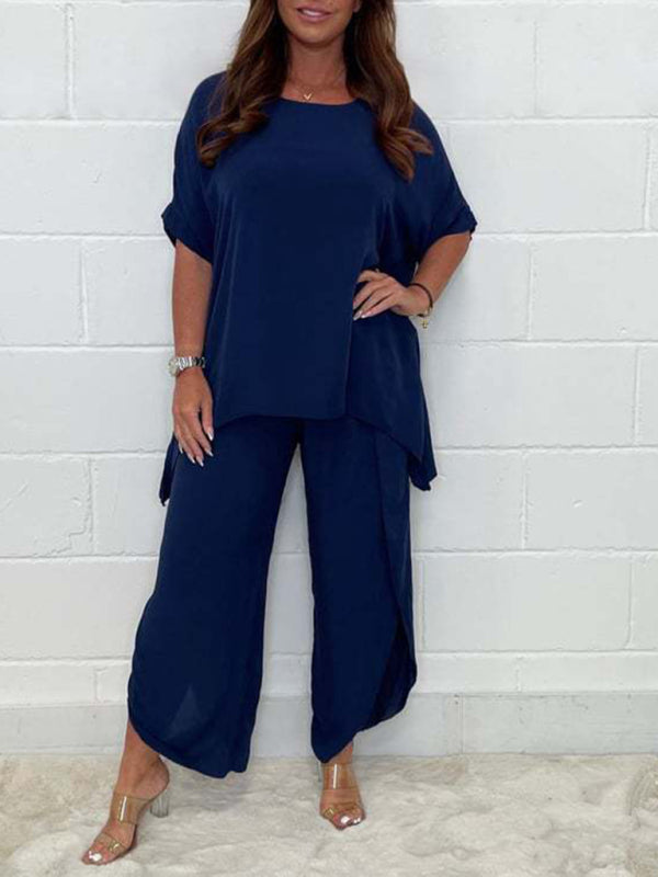 New women’s light and breathable split side wide-leg pants suit - Champlain color / S