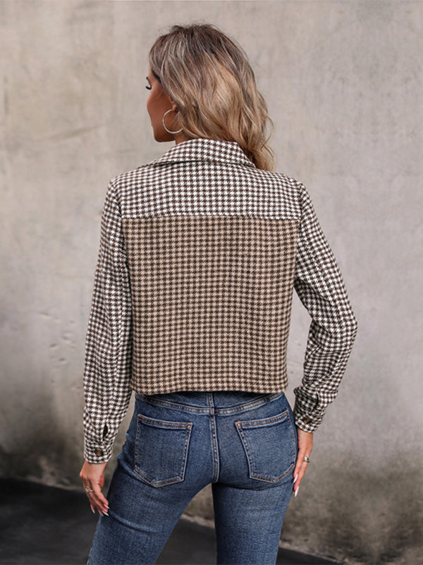 New women’s long sleeve houndstooth autumn and winter jacket