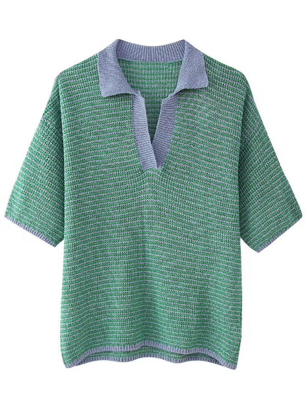 New women’s loose knitted POLO collar top/high waist knitted shorts - Top / S