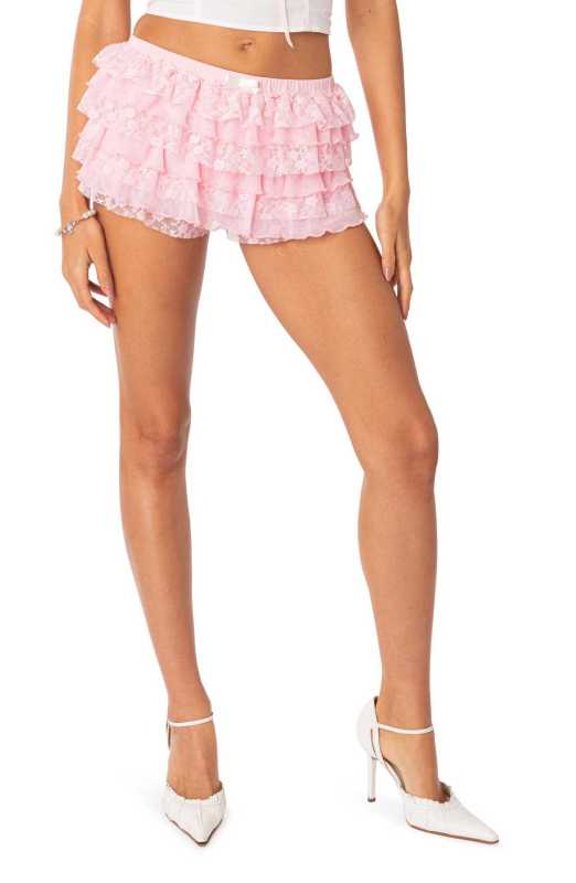 New women’s multi-layer cake stacked skirt hot pants hot girl sexy fashion lace skirt pants - Pink / S