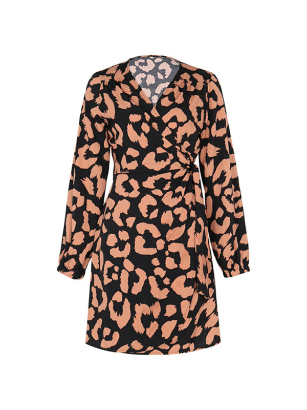 New women's one piece long sleeve v-neck dress - Closther