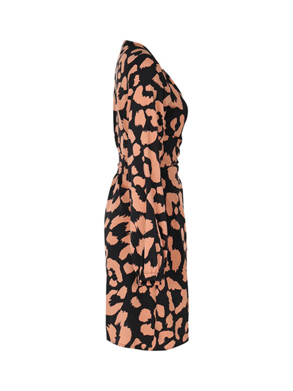 New women's one piece long sleeve v-neck dress - Closther
