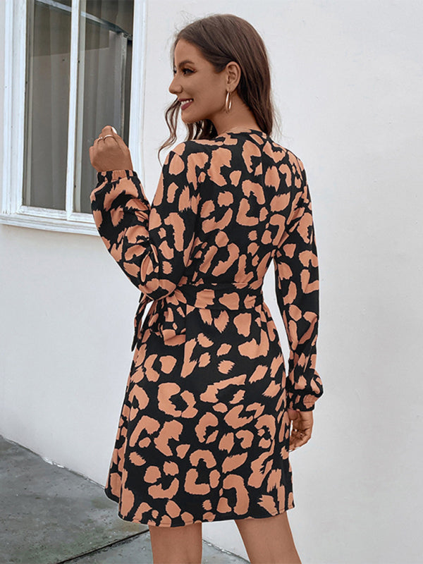 New women's one piece long sleeve v-neck dress - Closther