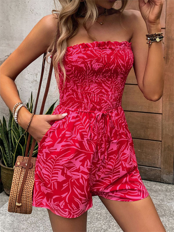 New women’s one-shoulder elastic printed tube top jumpsuit