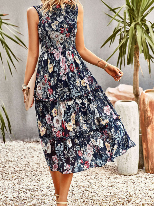 New women's printed A-line skirt sundress - Closther